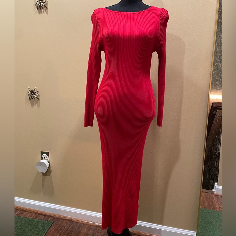Red Sweater Dress Long Sleeves XL Corporate Goth Dark Academia Fall Holiday